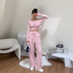 옷자락 여자 꾸안꾸룩 크롭 웨이브 가디건 밴딩팬츠 세트