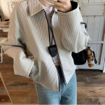녕동 여성 양면용 줄무늬 지업 자켓 코트 루즈핏 크롭 숏 점퍼 루즈핏 바람막이