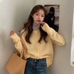 여자 데일리 라운드넥 배이직 진주버튼 가디건 OCW-CA-SWFGUF6C