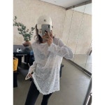 원세븐 펀칭 레이스 레깅스 여 2024 봄여름 한국판 루즈핏 고급스러운 이너티셔츠 상의 트렌디