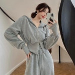 여성 후드 트레이닝 투피스 크롭 후드 와이드 팬츠