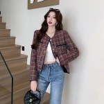 여성자켓 가을겨울 체크무늬 뜨개질 트위드코트