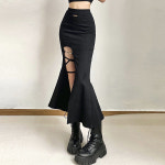 패딩랩스커트 미스터리 로얄 언니 하이 스트리트 디자인 성숙한 쿨 슬릿 여성 플레어 스커트 롱