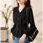 패션고리 여성 브이넥 셔링 블라우스 M H1072