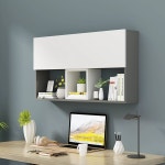 벽걸이 수납장 서재 벽선반 원룸 책장 캐비닛 상부장 그레이프레임화이트문패치60x20