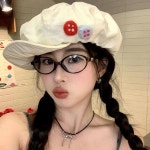 레트로 단추 클라우드 베레모 Y2K 비대칭 팔각형 스트리트 스타일 코튼