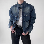 909 남녀공용 오버핏 차이나넥 웨스턴 라이더 데님집업 청자켓