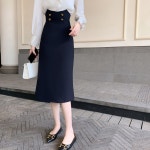 웨일테일 여자블라우스 봄 오피스룩 세미정장 긴소매 퍼프소매 쉬폰셔츠 S 네이비치마