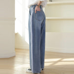 빼빼 여성용 두줄 핀턱 와이드 롱 청바지 30