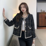 애니율 여성 봄 가을 트위드 체크 숏 자켓 화이트색 G1559