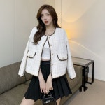 애니율 여성 봄 가을 트위드 체크 숏 자켓 화이트색 G1559