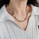 원석 못난이 담수진주 크리스탈 복고 심플 목걸이