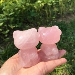 천연 로즈 쿼츠 만화 크리스탈 고양이 조각상 조각 동물 치유 휴일 공예 선물 1 rose quartz