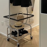 빨래방 바구니 철제 대용량 빛나는 콘도 이불 인테리어 수거함 의류 빨래방카트 행거 코인 수납형 클래식블랙카트 고무바퀴