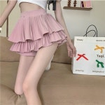 마니또 더블 레이어 골프 스커트 댄스 A 라인 속반바지 프릴 캉캉치마 핑크색 S
