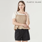 플라스틱아일랜드 플라스틱아일랜드 뷔스티에 배색 주름 프릴 반팔 블라우스 PQTWB037