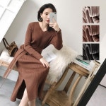 브이넥 겨울 롱 니트 슬림핏 롱치마 원피스 골지 소녀치마 밀착 긴