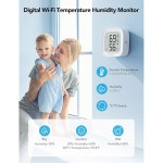 고비 와이파이 습도계 2팩 전자 잉크 디스플레이가 실내 온도 습도 센서 앱 알림 알림 데이터 저장 내보내기 침실용 디지털 리모컨 1 H5103