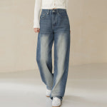 빼빼 여성용 포멀워싱 롱 와이드 청바지 28