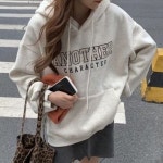 여성 긴팔 레터링 기모 맨투맨 후드 티 셔츠 오트밀