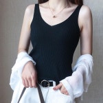 베이직 골지 브이넥 신축성 쉬운코디 이너나시 민소매