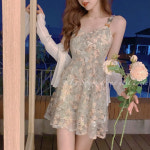 노브랜드 CIUUC 온스 요정 스커트 2022 새로운 여름 디자인 틈새 자수 녹색 꽃 콘돌 드레스의 마법사 녹색 짧은 M