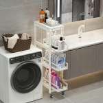 세탁기 옆 선반 틈새 4단 보관 주방 세제 세탁실 흰색 슬림 수납장 이동식