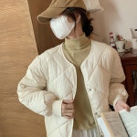 마름모 무늬 패딩 여자 루즈핏 라운드넥 URD-237 LWCCCF30