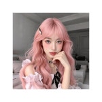 길이 66cm의 뱅스 긴 웨이브 컬리 합성 내열 가발 여성용 일상 파티용