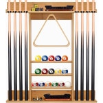 포버원 풀 큐 랙 대나무 스틱 홀더 월 마운트 8개의 큐와 전체 공 세트 당구장 또는 클럽용 테이블 액세서리 정리함 Bamboo