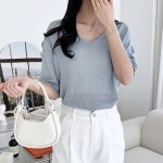 여자 루즈핏 린넨 브이넥 반팔 니트 소라 DJW-KNH-S2LPPT1026