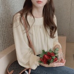여성 긴팔 상의 쉬폰 스퀘어넥 봄 가을 블라우스