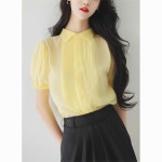 패션고리 여성 카라넥 셔링 쉬폰 블라우스 H1107