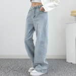 즈본 미들 웨스트 스판 와이드 일자 여성 청바지 J2072