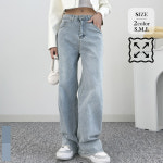 즈본 미들 웨스트 스판 와이드 일자 여성 청바지 J2072