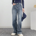 즈본 미들 웨스트 스판 와이드 일자 여성 청바지 J2072