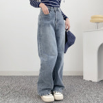 즈본 미들 웨스트 스판 와이드 일자 여성 청바지 J2072