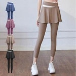 여성 4컬러 절개 레깅스 일체형 스커트 요가 필라테스