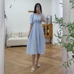 더폰드 지지미 체크 플레어 롱원피스 2컬러