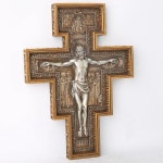 BC BUILDCLASSIC 카톨릭 산 다미아노 십자가 예수 그리스도 홈 데코 종교 선물 나무 조각 외관 샴페인