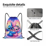 카와이 스티치 천사 만화 Drawstring 배낭 스포츠 체육관 가방 사이클링을위한 문자열 Sackpack