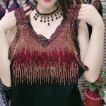 댄스복 민소매 나시 반짝이 스팽글 난타 장구 트로트 아랑 고고 브이넥JoYouth A L 90kg 이하 권장
