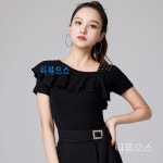 티류으스 단색 라틴 댄스 코스튬 이브닝 탑 탱고 재즈 라인스톤 왈츠 밸리 반팔 러플