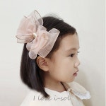 볼륨 오간디 여자아이리본핀 아동 어린이 키즈 헤어핀 4 5 cm 미국베이비집게핀