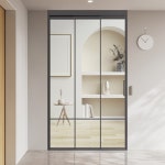 오리진 초슬림 15mm바 프레임색상블랙 투명사틴 강화유리 3연동 중문 현관중문 1개 TS-02