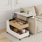 수납리프트테이블 리프트업 사이드 쇼파테이블 거실 이중 보관 원목 차탁 월넛색 소파 이동식