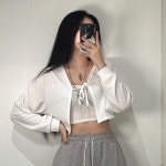 여성 리본 볼레로 크롭 끈 가디건 얇은 봄 여름 여자 휴양지 휴가 바캉스 룩 발레코어