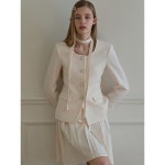 JOORTI 세트 체인 슬림 타이 자켓 플리츠 미니 스커트 크림 j1693