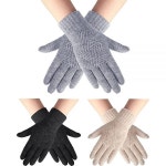 SATINIOR 3쌍 여성용 겨울 장갑 두꺼운 터치스크린 장갑 따뜻한 케이블 니트 문자 장갑 보온 탄성 커프 장