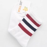 삼색라인 패션양말 흰갈네 3켤레 데일리 복숭아뼈길이 링글